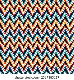 Ethnic seamless pattern. Freehand zigzag stripes print. Boho chic design background. Tribal style wallpaper. Brush wavy lines. Handdrawn geometric ornament. Chevron backdrop. Indigenous image