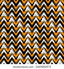 Ethnic seamless pattern. Freehand zigzag stripes print. Boho chic design background. Tribal wallpaper. Brush wavy lines. Handdrawn geometric ornament. Chevron backdrop. Indigenous image. Vector art
