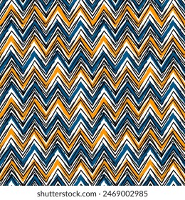 Patrón sin fisuras étnico. Impresión en zigzag a mano alzada. Fondo de diseño boho chic. Fondo de pantalla tribal. Pincel líneas onduladas. Adorno geométrico dibujado a mano. Fondo de Chevron. Imagen indígena. Arte vectorial.