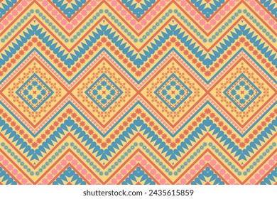 ethnic seamless pattern with a geometric flower design blue orange yellow design for print textile carpet