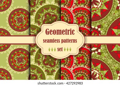 Ethnic seamless pattern. Geometric indian ornament, kaleidoscopic flora pattern. Mandala design. Boho styled.