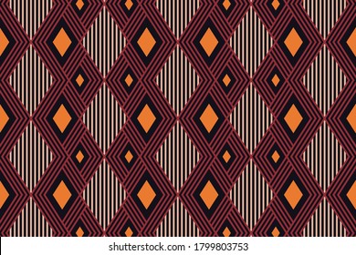Ethnic seamless pattern. Geometric ornament. Abstract vector illustration. Trendy, contemporary ethnic ribbons and braid, border, embroidery cross, squares, stripe. Abstract sport style graphic