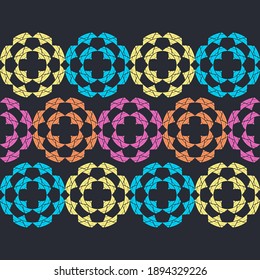 Ethnic seamless pattern of geometric shapes. Polka dots. Scribbles. Can be used for social media, posters, email, print, ads designs.