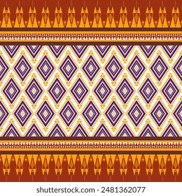 Ethnic seamless pattern geometric tribal backdrop. yellow, white traditional motifs on red background. Abstract Aztec ornamental seamless texture for textile wallpaper fabric. Vector illustration