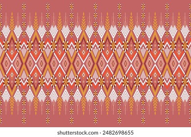 Ethnic seamless pattern geometric tribal backdrop. Red, white, orange Navajo colors motifs background. Abstract Aztec ornamental seamless flower texture for cloth wallpaper. Vector illustration