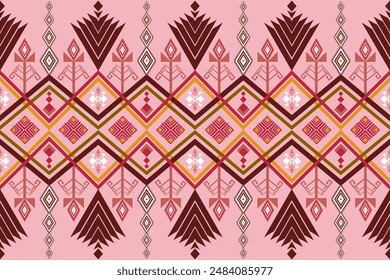 Ethnic seamless pattern geometric tribal. Pink traditional motifs on pink background. Abstract Aztec ornamental seamless texture for textile wallpaper fabric. Vector illustration