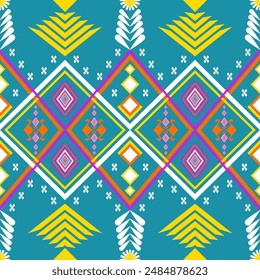 Ethnic seamless pattern geometric tribal. Bright traditional motifs on red background. Abstract Aztec ornamental seamless texture for textile wallpaper fabric. Vector illustration