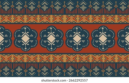 Ethnic seamless pattern. Geometric tribal design in Ikat or Aztec style. Traditional vector background for fabric, textile, and wallpaper