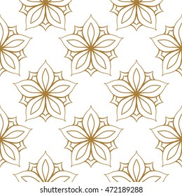Ethnic seamless pattern. Golden flowers on a white background.