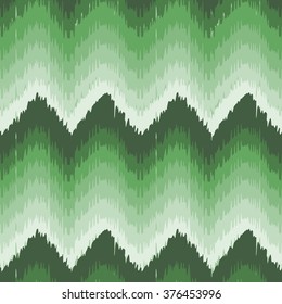 Ethnic seamless pattern green zig zag ornament. Tribal zig zag pattern blue gradient ikat seamless.