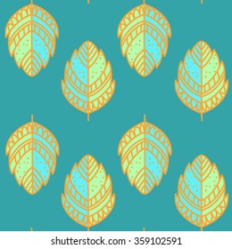Ethnic seamless pattern, hand drawn leaf texture

