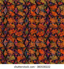 Ethnic seamless pattern, hand drawn, vector. Geometric pattern, traditional structure in the folk tradition.