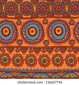 ethnic seamless pattern. Indian ornament, kaleidoscopic flora pattern, mandala. range, circle, round, disk. African abstract seamless pattern