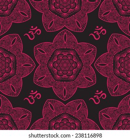 Ethnic seamless pattern. Indian ornament, kaleidoscopic flora pattern, mandala. range, circle, round, disk.