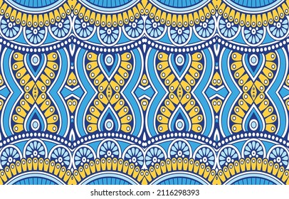 Patrón étnico sin inconvenientes Mandala Vector Art, Gráficos e Ilustraciones de Material. Diseño para tela de impresión, fondo. alfombras, papel pintado, ropa, envoltura, cubierta, papel textil,