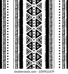 Ethnic seamless pattern in native style. Tribal vector seamless pattern with native American Indian symbols. Boarder pattern. Hand-drawn indian background vector. Native american tent pattern