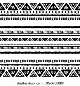 Ethnic seamless pattern in native style. Tribal vector seamless pattern with native American Indian symbols. Boarder pattern. Hand-drawn indian background vector. Native american tent pattern