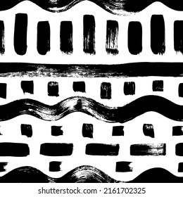 Patrón étnico sin fisuras en estilo nativo. Ornamento geométrico vectorial con líneas onduladas, trazos de pincel, rayas horizontales. Líneas de grueso dibujadas a mano. Textura étnica y tribal. Fondo geométrico azteca