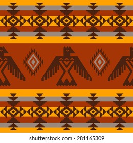 Ethnic seamless pattern on tribal native american style with eagles and traditional elements svg