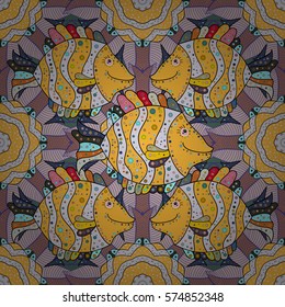 ethnic seamless pattern. Orange. Doodles. Dim. vector illustration texture.
