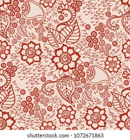 Ethnic seamless pattern in oriental indian style. Mehndi henna design for textile, cards, background, wrapping paper, packing. Vector illustration