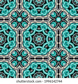 Ethnic seamless pattern. Ornamental intricate background. Repeat patterned Deco backdrop. Colorful vintage celtic ornaments. Floral decorative arabesque style design. Template. Vector illustration.