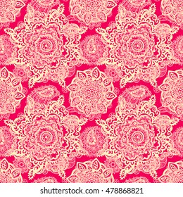 Ethnic seamless pattern. Paisley, mandala. Tribal art boho abstract print. Lace. Floral background texture. Fabric design, website decoration