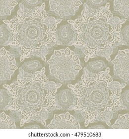 Ethnic seamless pattern. Paisley, mandala. Tribal art boho abstract print. Lace. Floral background texture. Fabric design, website decoration