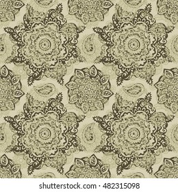 Ethnic seamless pattern. Paisley, mandala. Tribal art boho abstract print. Lace. Floral background texture. Fabric design, website decoration
