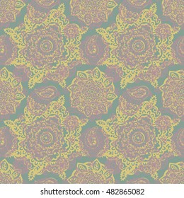 Ethnic seamless pattern. Paisley, mandala. Tribal art boho abstract print. Lace. Floral background texture. Fabric design, website decoration
