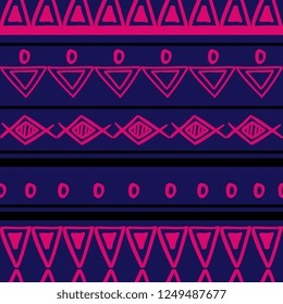 Ethnic seamless pattern with proton purple drawing. aztec hand drawn vector illustration ready for print.
