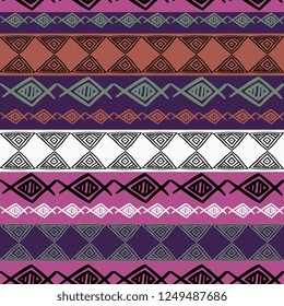 Ethnic seamless pattern with proton purple drawing. aztec hand drawn vector illustration ready for print.