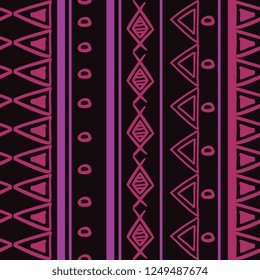 Ethnic seamless pattern with purple drawing. aztec hand drawn vector illustration ready for print.