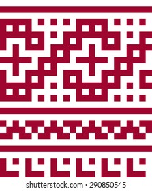Ethnic seamless pattern in red and white colors. Simple ethnic elements. Background for cards, textile, wallpaper or wrapping paper.