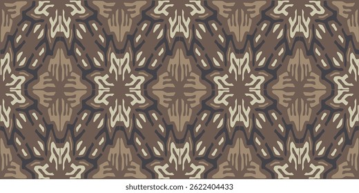 Ethnic seamless pattern of rhombus in the northern peoples style. Tribal authentic ornament. Damascus style wallpaper. Decorative mosaic brown patchwork background for fabric print. Vector texture