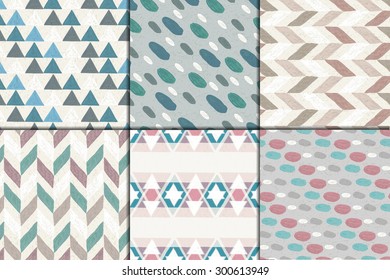 Ethnic Seamless Pattern set. Geometric hand drawn abstract backgrounds.