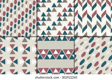 Ethnic Seamless Pattern set. Geometric hand drawn abstract backgrounds.