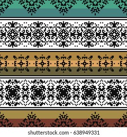 Ethnic seamless pattern. Striped vector background. Pixel navajo ornament.