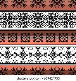 Ethnic seamless pattern. Striped vector background. Pixel navajo ornament.