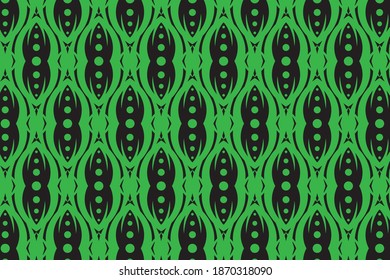 Ethnic seamless pattern template design. circle element and abstract curve use green color in black background.