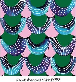 Ethnic seamless pattern . Texture watercolor paint and vector drawing by hand. Abstract background.