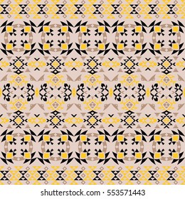 Ethnic seamless pattern with triangle and abstract geometric ornament. Tribal background texture. Vector illustration hipster background. Colorful aztec print