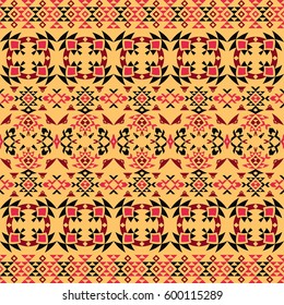 Ethnic seamless pattern with triangle and abstract geometric ornament. Tribal background texture. Vector illustration hipster background. Colorful aztec print