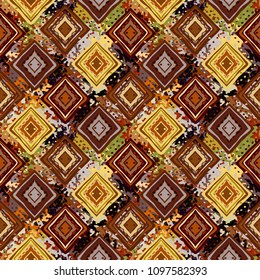 Ethnic seamless pattern. Tribal art boho print. Abstract tiled geometric background texture. Paint spots