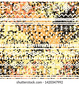 Ethnic seamless pattern. Tribal art boho print. Abstract geometric repeating background texture. Paint spots. Fabric design, wallpaper