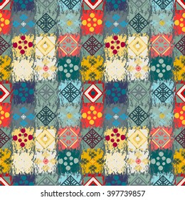 Ethnic seamless pattern. Tribal art boho print, abstract ornament. Background texture, tile, patchwork