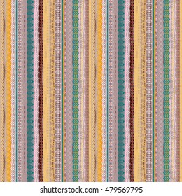 Ethnic seamless pattern. Tribal art. Old background texture. Boho motif. Geometric ornament. Carpet, embroidery