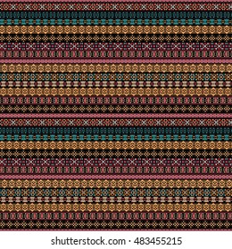 Ethnic seamless pattern. Tribal art. Old abstract background texture. Boho motif. Geometric ornament. Carpet, embroidery