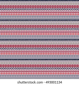 Ethnic seamless pattern. Tribal art print. Old abstract background texture. Boho style. Geometric, striped ornament. Carpet, embroidery. Vector design