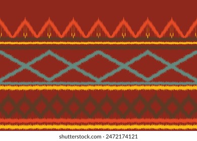 Patrón sin costuras étnico en bordado tribal, folk, estilo Ikat floral colorido sin patrón. Se puede imprimir y utilizar como papel de embalaje, Fondo de pantalla, textil, tela. 